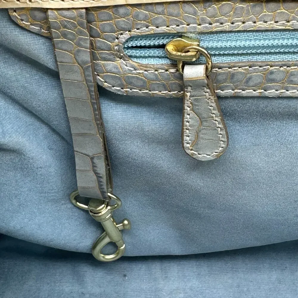 Brahmin Lucinda Tricolor Croc Embossed Leather Shoulder Bag Cream Sage Champagne
